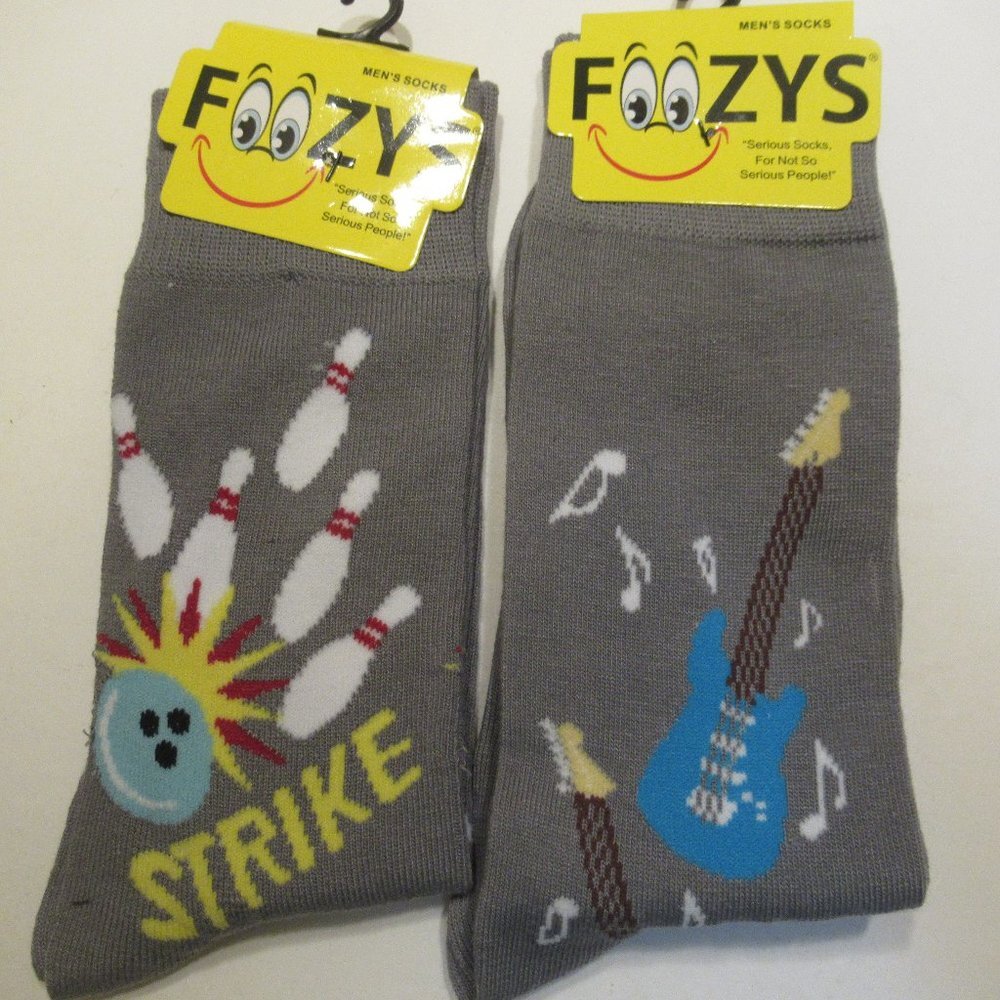 2 Pair Mens Novelty Socks Bowling Guitar size 10-13 NWT